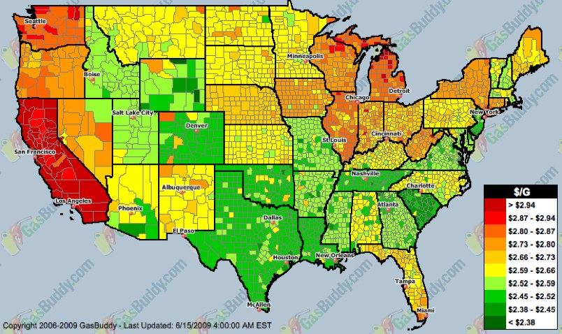 etats unis gas des prix carte